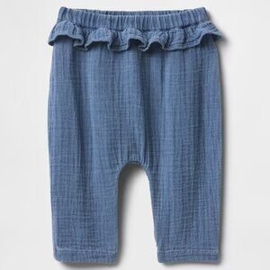 NWT New Baby Gap Chambray Blue Ruffle Pants Bottoms Newborn 0-3 months